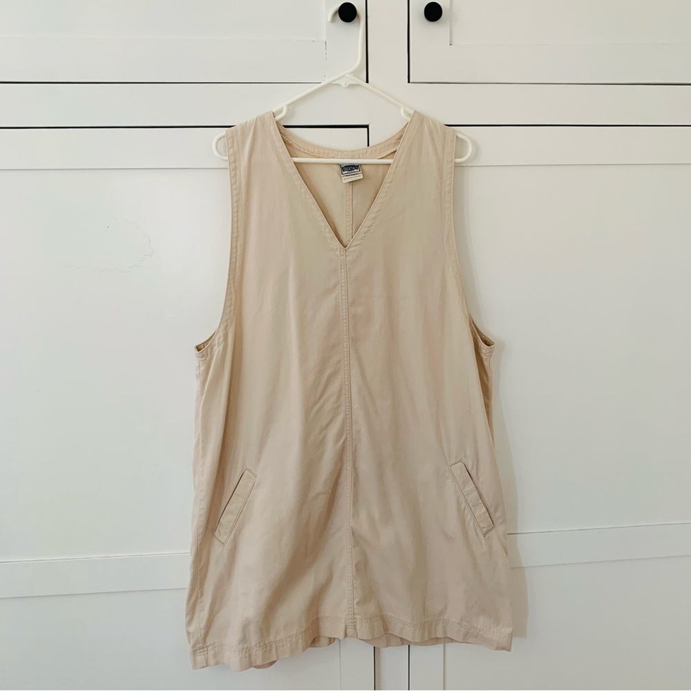 Vintage Essentials Style Cream V Neck Pocket Dress Size XL